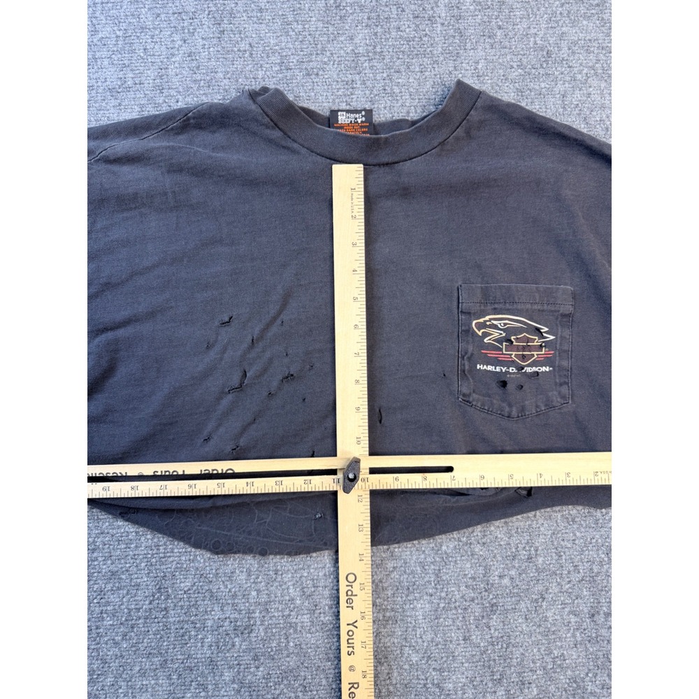 Vintage Harley Davidson XXL Black Cotton Cropped Distressed Graphic Tee USA Made - Picture 5 of 9
